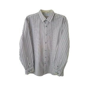 John Henry Men's Khaki Brown Shirt Long Sleeve Button Front Multi Color Stripe C